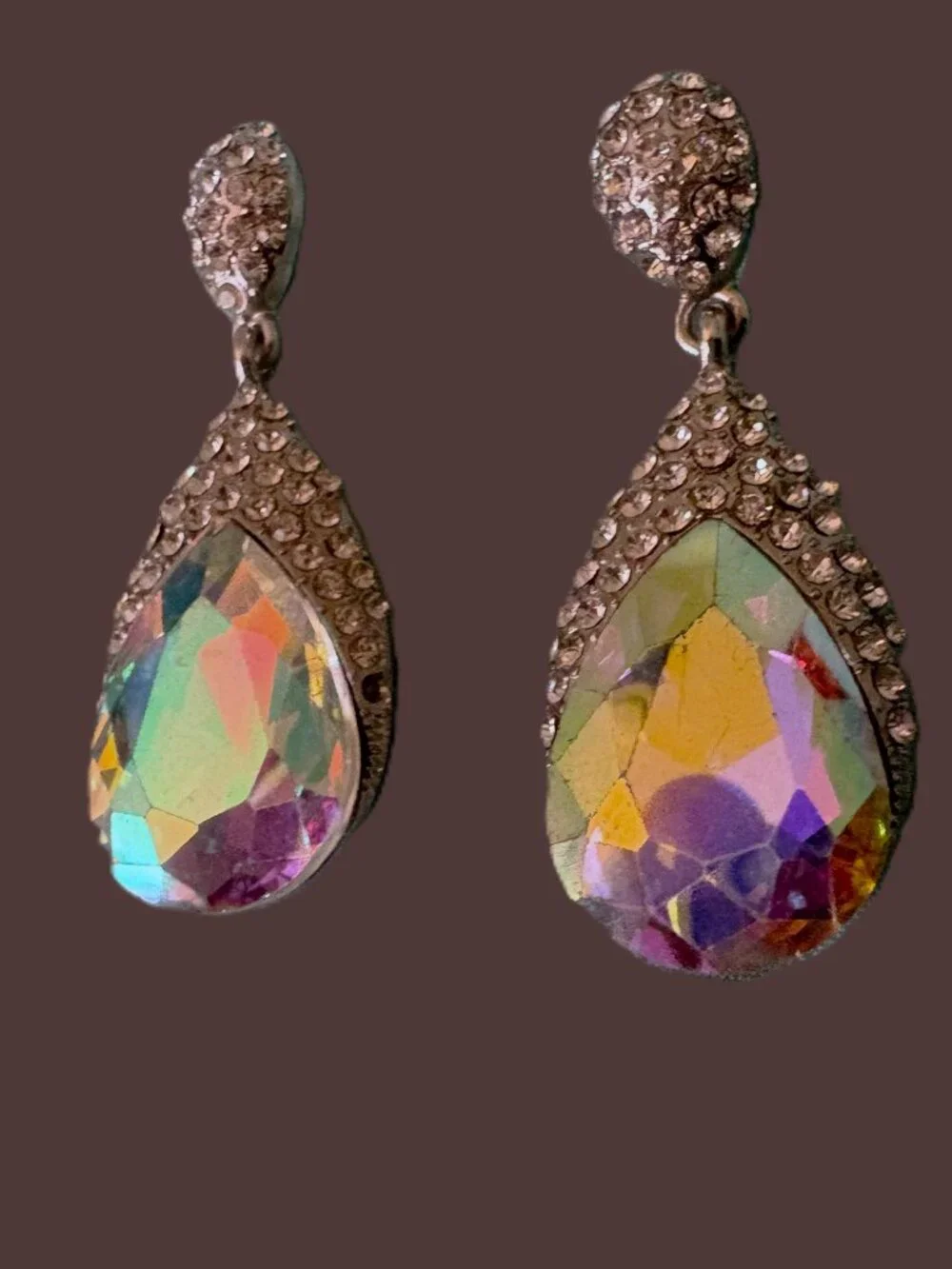 Iridescent Sundrop Rhinestone Earrings EUC